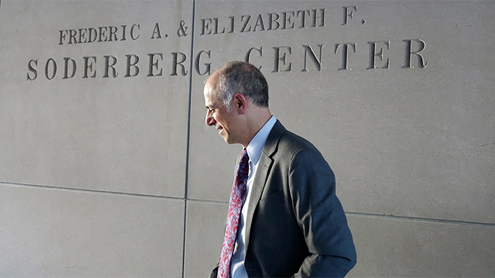 Filmmaker Dan Habib in front of Soderberg Center.