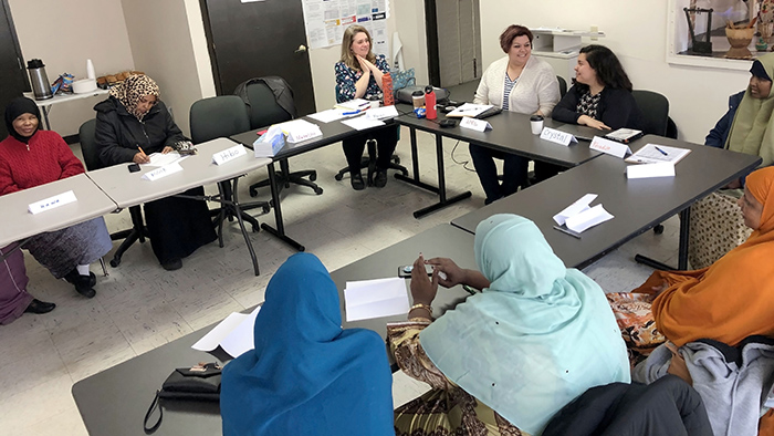 Somali parents with Marnie Morneault, April Fournier and Crystal Cron.