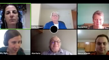 Screenshot of six people, four women and two men; who are panelists in an online training.