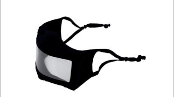 Cloth face mask with clear panel to provide visual access for the Deaf and hard-of-hearing.