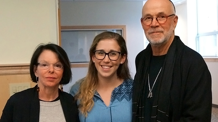 Dr. Elizabeth DePoy, student Madeline Sanborn, and Dr. Stephen Gilson.