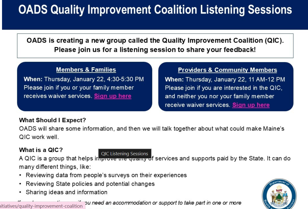 featured image for OADS Announcing: Quality Improvement Coalition Listening Sessions – Register to Join!